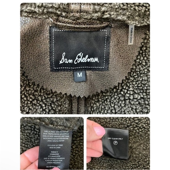 Sam Edelman Sydney Hooded Faux Leather Shearling Brown Coat Medium - Picture 10 of 14